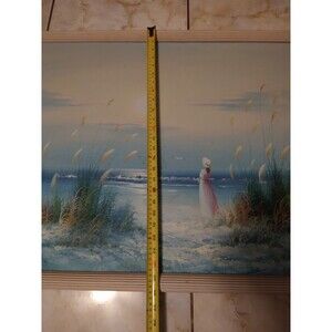 VTG Oil Painting Original Artist Signed Realism Ocean Girl on Beach Scene Taylor